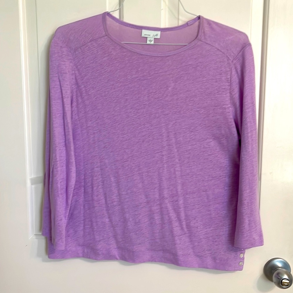 J Jill Love Linen top, Size small, lavender, buttons on side, 3/4 sleeves